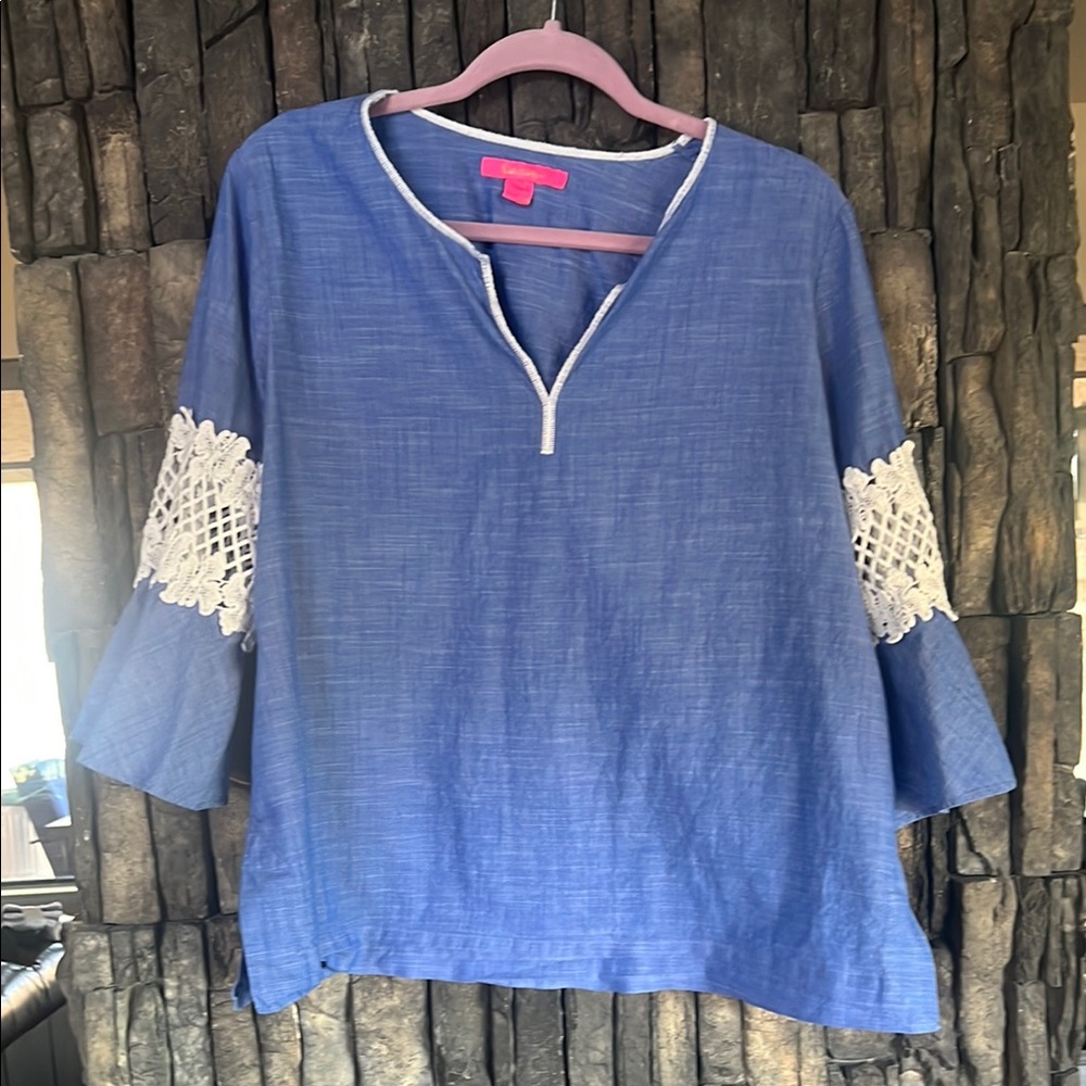 Lilly Pulitzer Blue 3/4 Sleeve Embellished Blouse